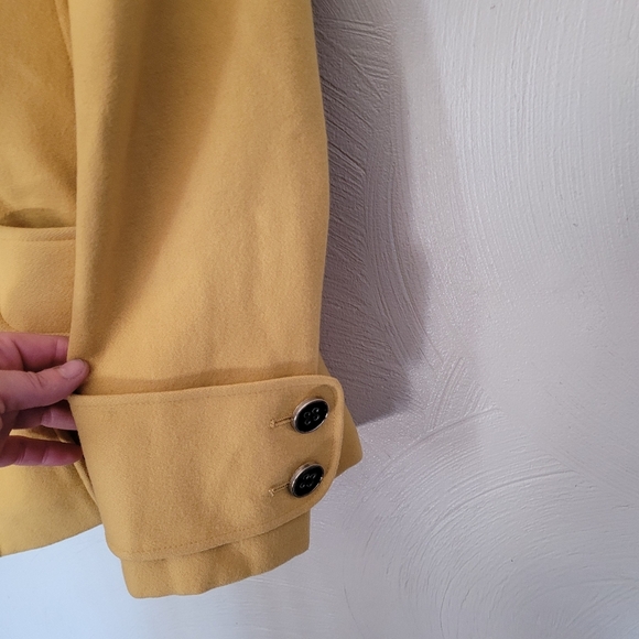 Green With Envy Mustard Yellow Wool Pea Coat Jacket Size Women's Small - Picture 7 of 15